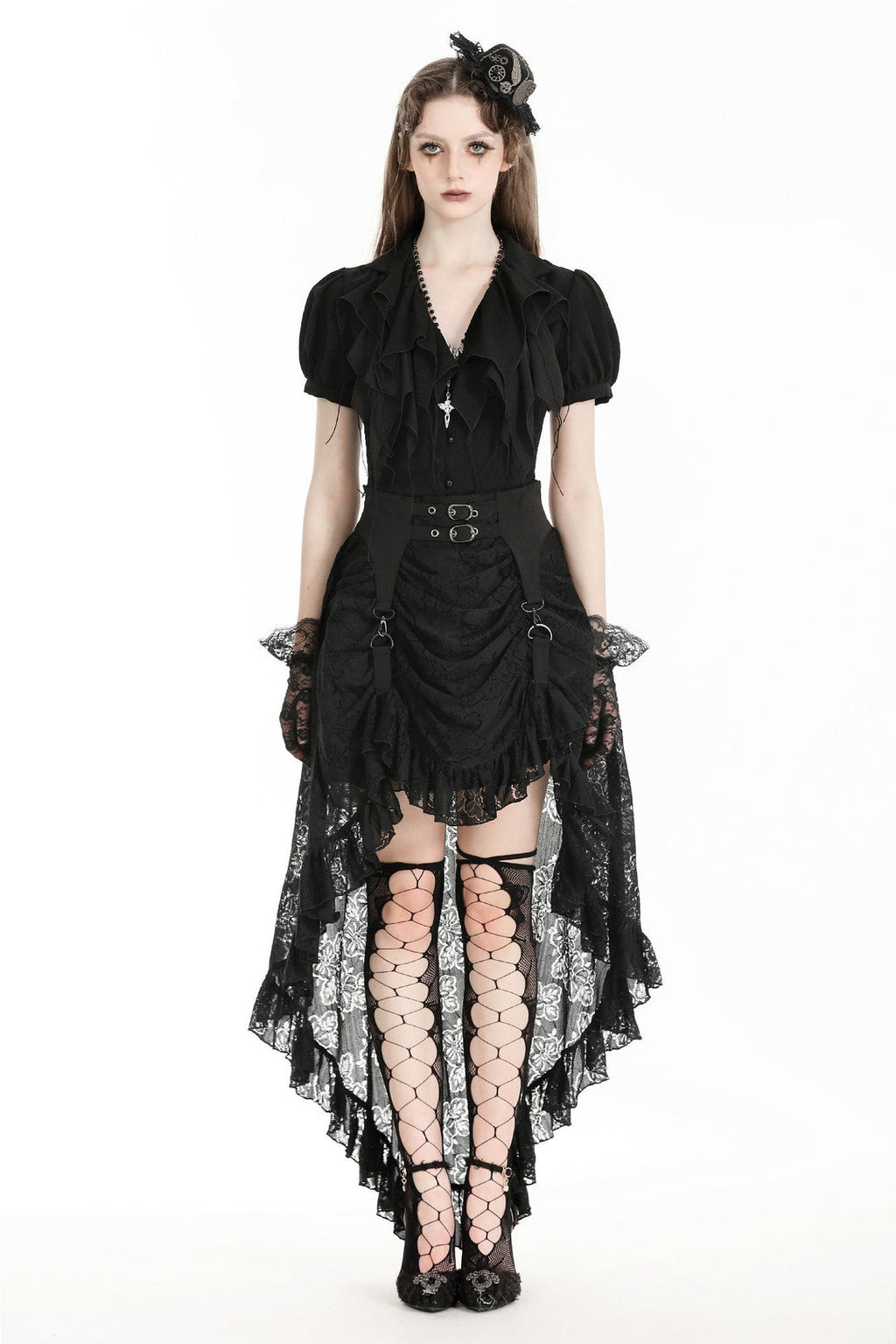 Hi-Lo Harness Strap Lace Skirt