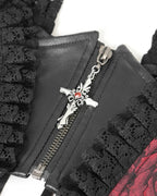 Red Crucifix Rose Frill Corset Belt