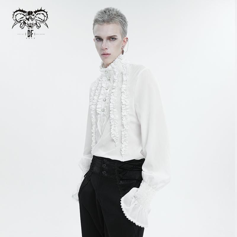 White Ruffle Pleat High Neck Shirt
