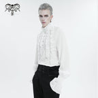 White Ruffle Pleat High Neck Shirt