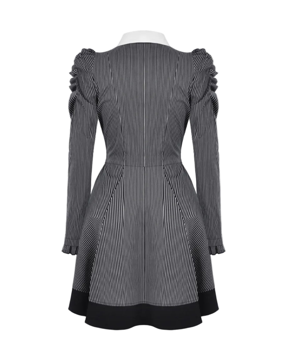Pinstripe Scissor Cravat Collar Dress
