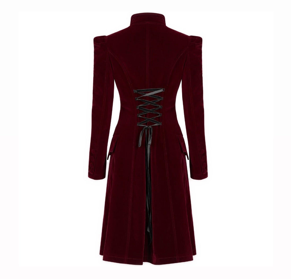 Mid Length Elegant Red Velvet Gothic Coat