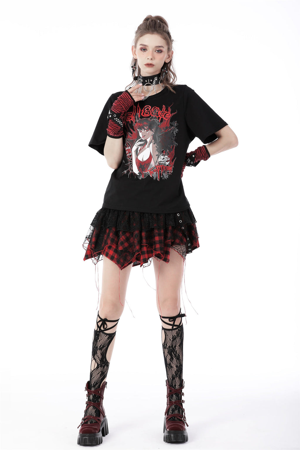 Punk Lace Plaid Mini Skirt