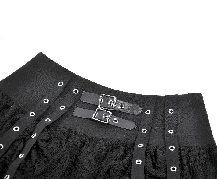 Ruffle Double Buckle Eyelet Strap Mini Skirt