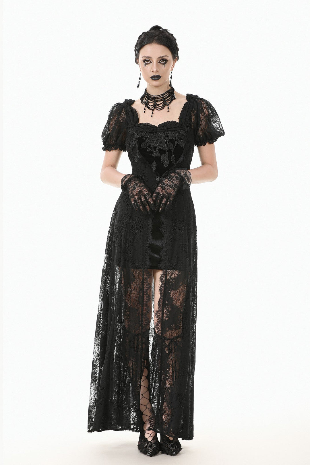 Velvet Lace Skirt Mini Dress