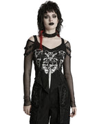 Punk Printed Mesh Strap Full Sleeve Top