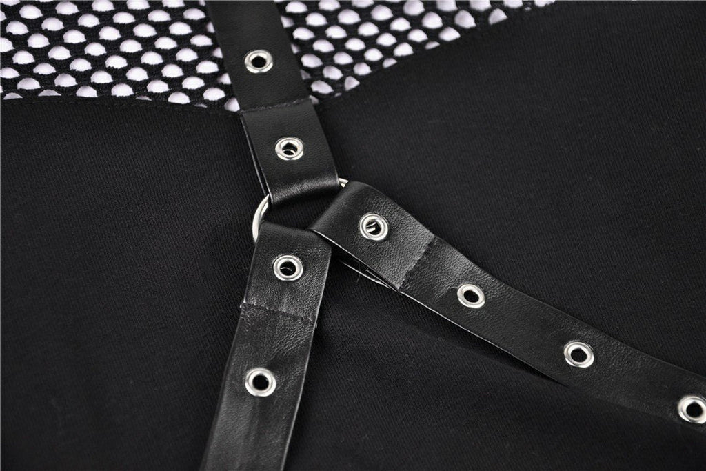 Punk Shoulder Cut Out Net Sleeve Top