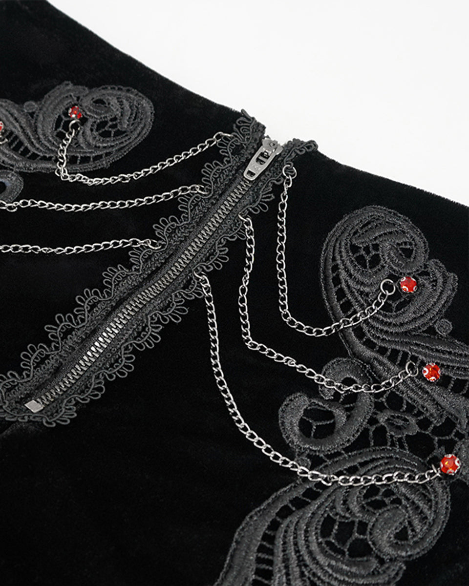 Black Velvet Zip Chain Hot Pants