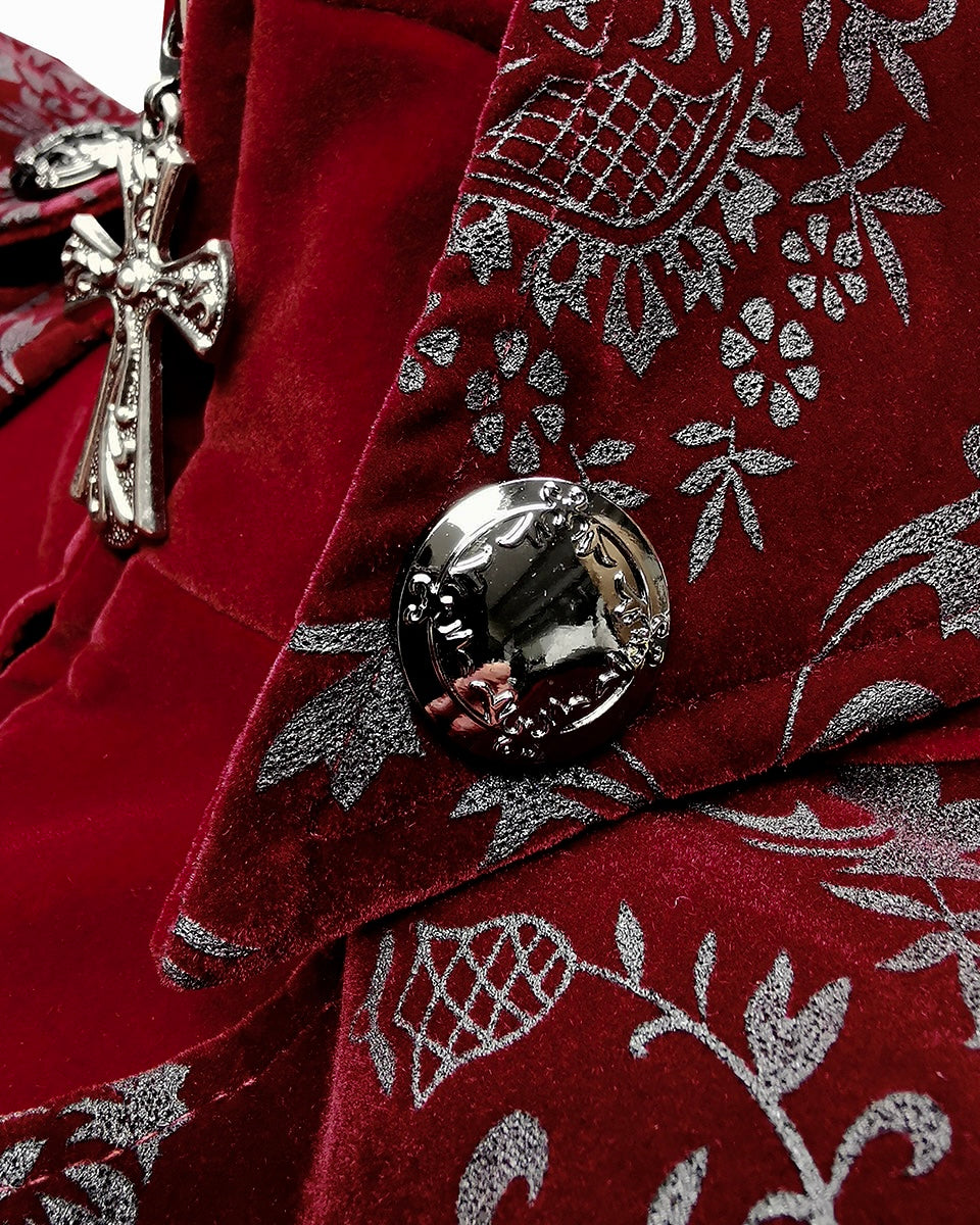 Cape Collar Crucifix Gothic Long Burgundy Coat