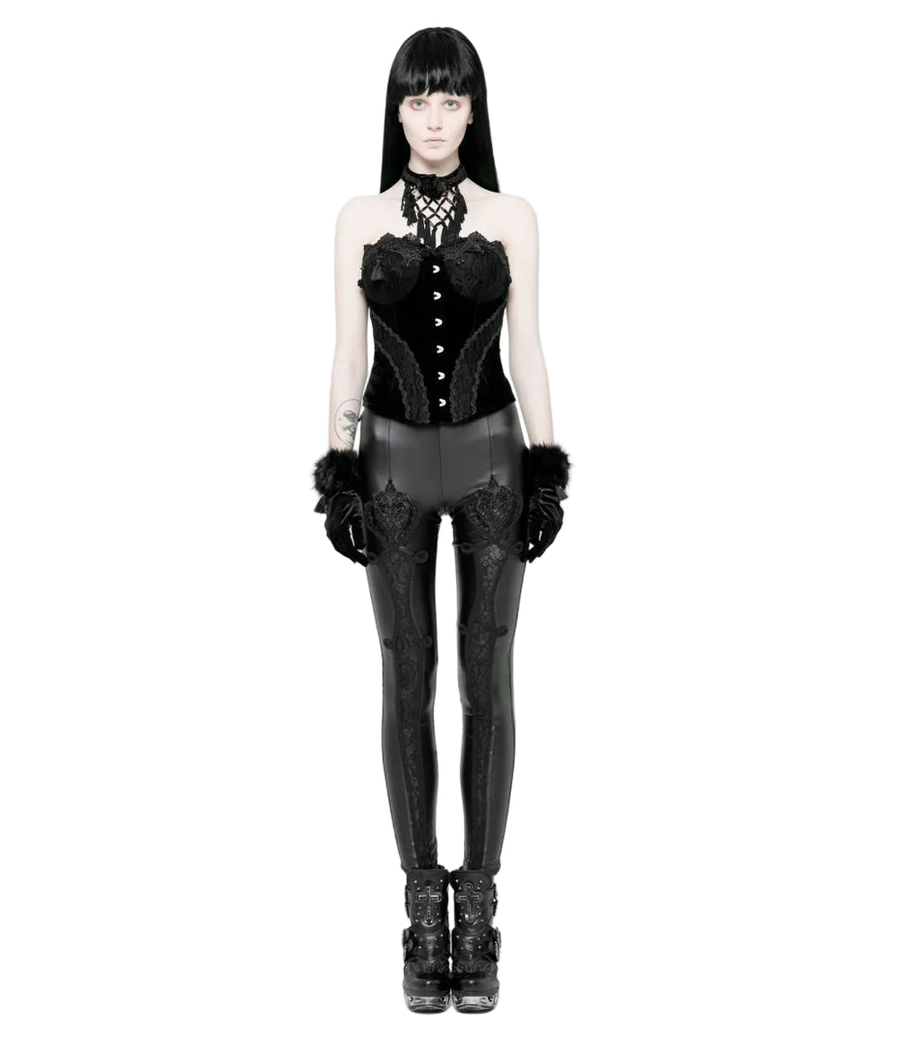 Black Gothic Lace PU Leather Leggings