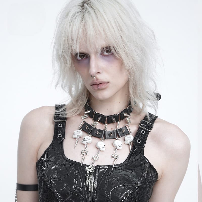 Spiked Skull Collar Choker Necklace