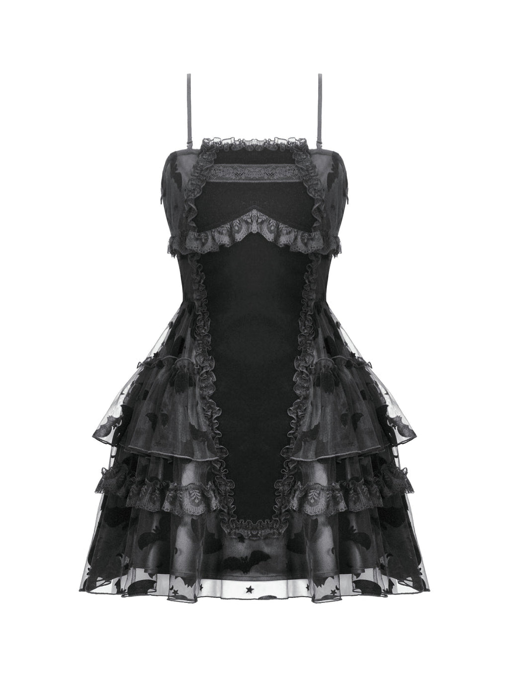 Bat Coffin Ruffle Layer Mini Dress