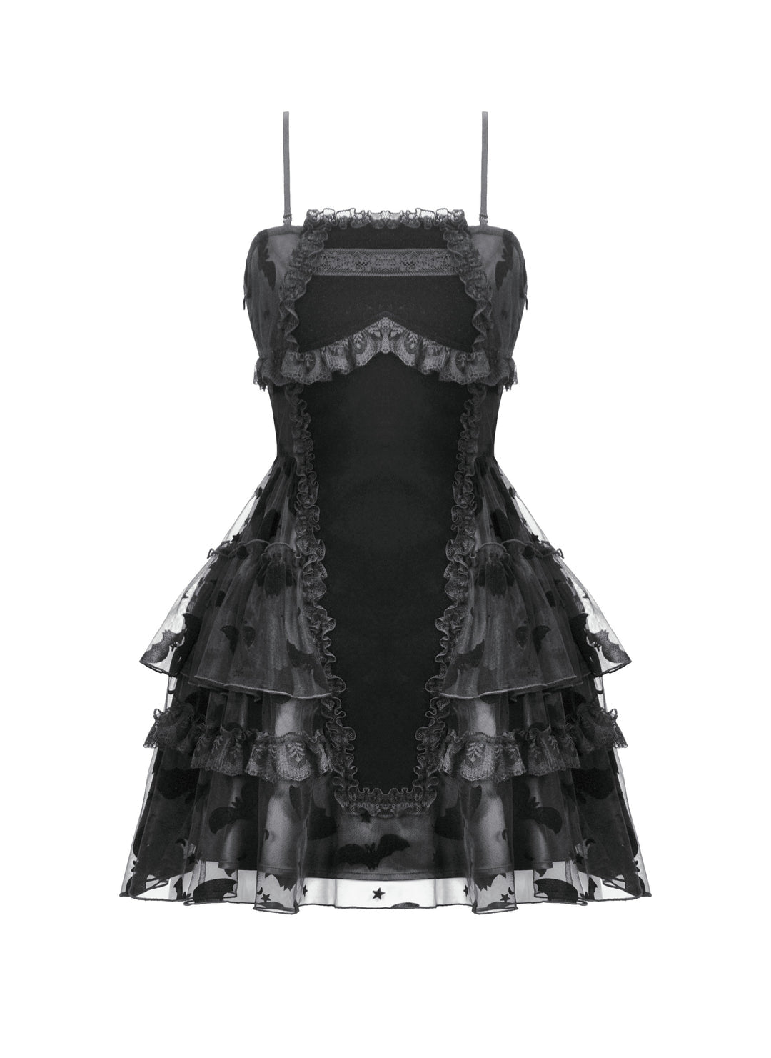 Bat Coffin Ruffle Layer Mini Dress