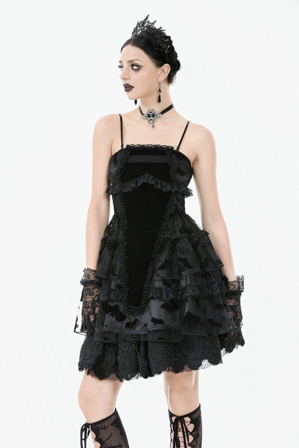 Bat Coffin Ruffle Layer Mini Dress