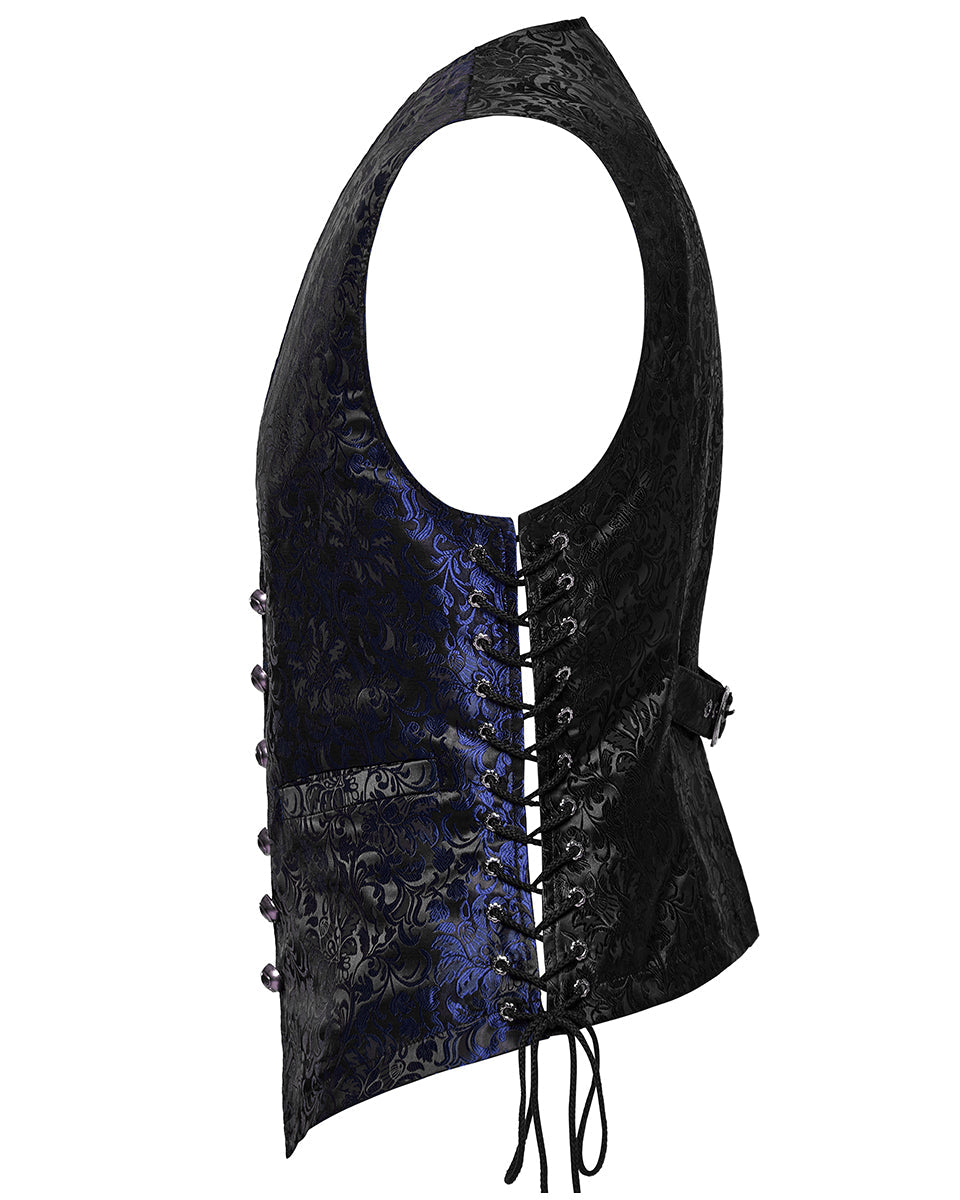 Blue Lace Up Brocade Waistcoat