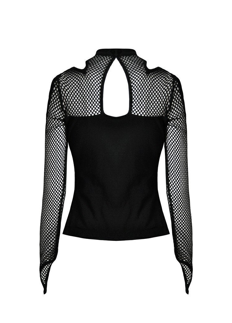 Punk Shoulder Cut Out Net Sleeve Top