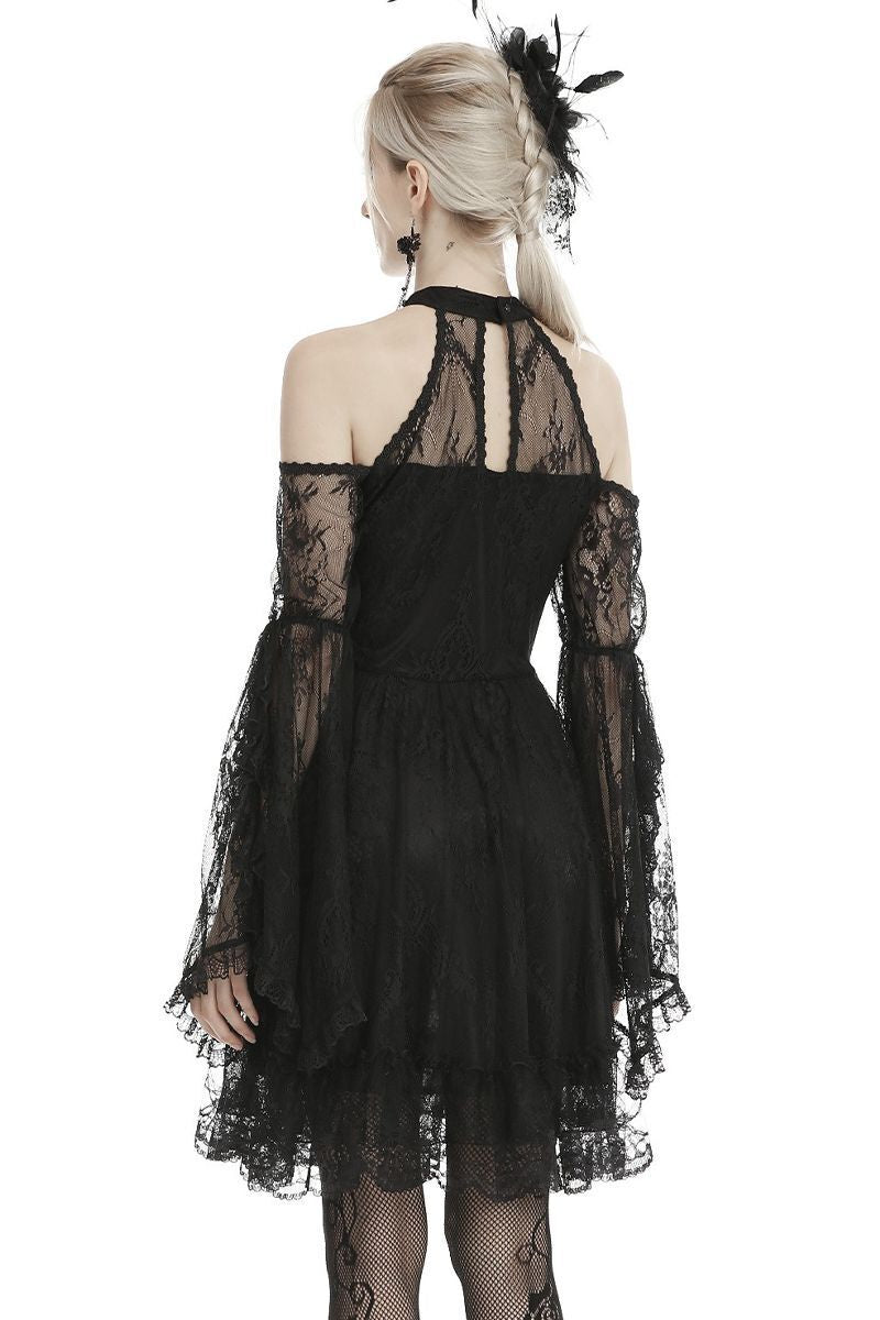 Net Cutout Flare Armed Dress