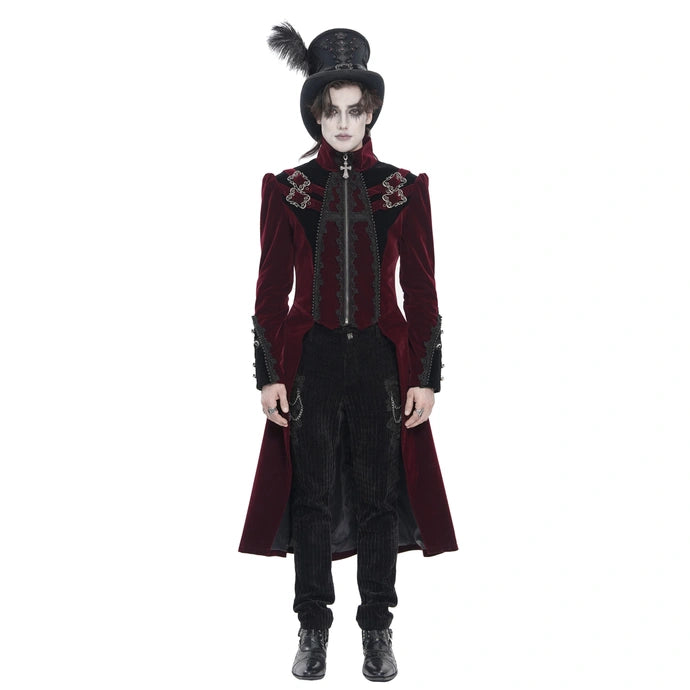 Big Buckle Zip Long Velvet Burgundy Jacket