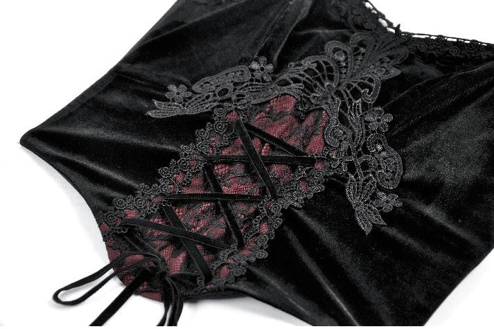 Velvet Red Lace Up Corset Top