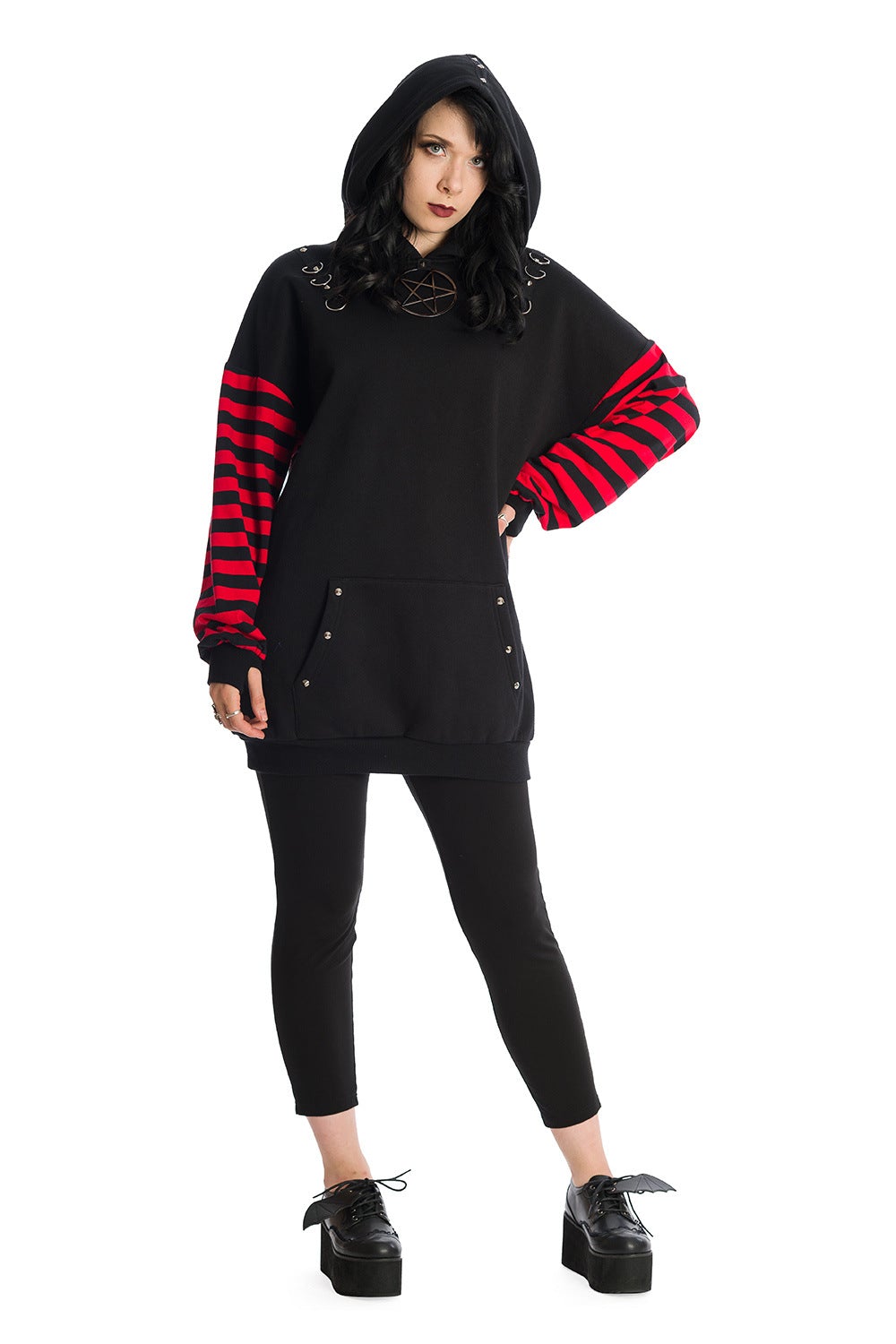 Pentagram Chain Striped Sleeve Hoody