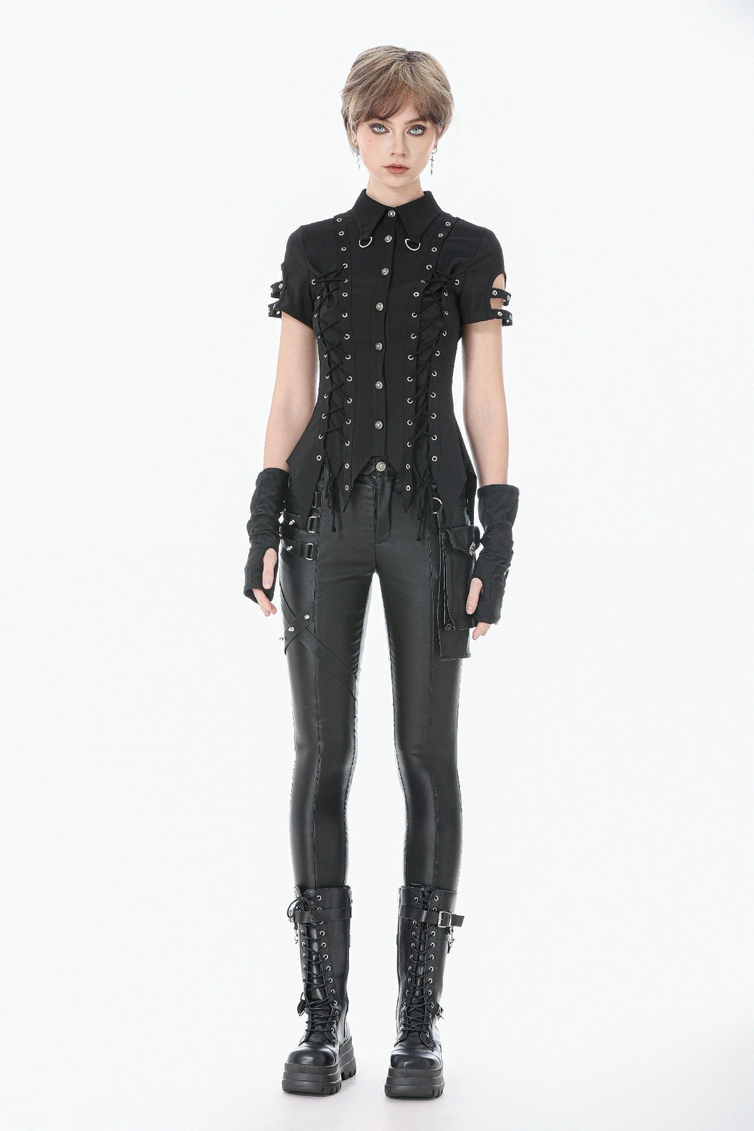 Ruptured Punk Eyelet Lace Up Shirt