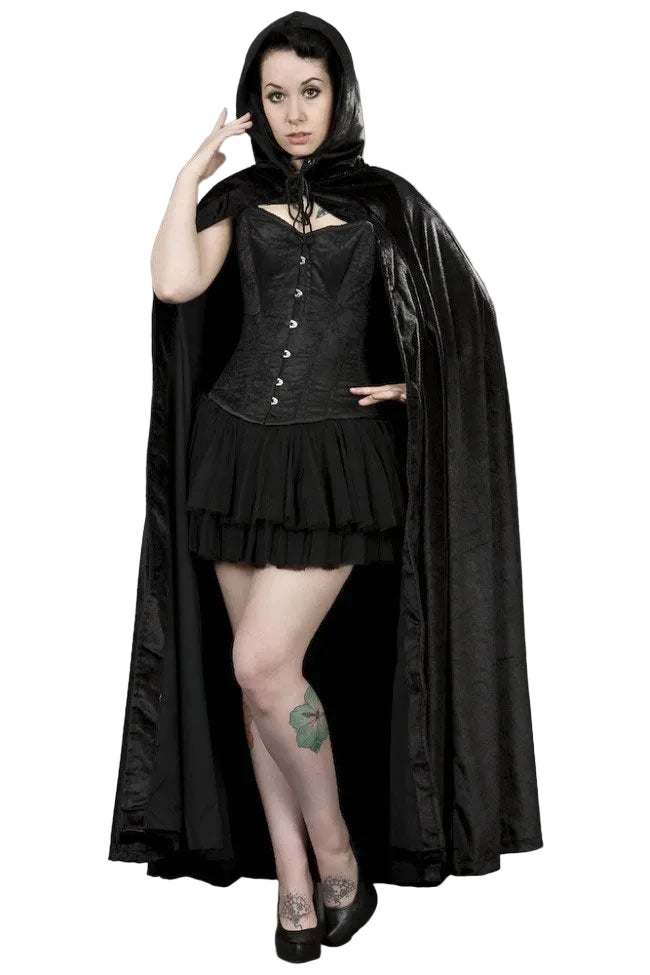 Black Long Velvet Hooded Cape