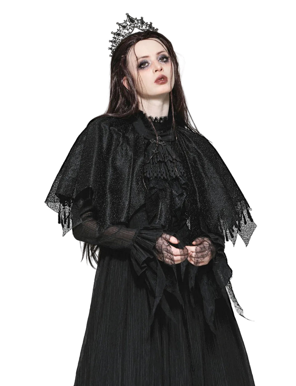 Tattered Cape Shrug With Crucifix Cravat