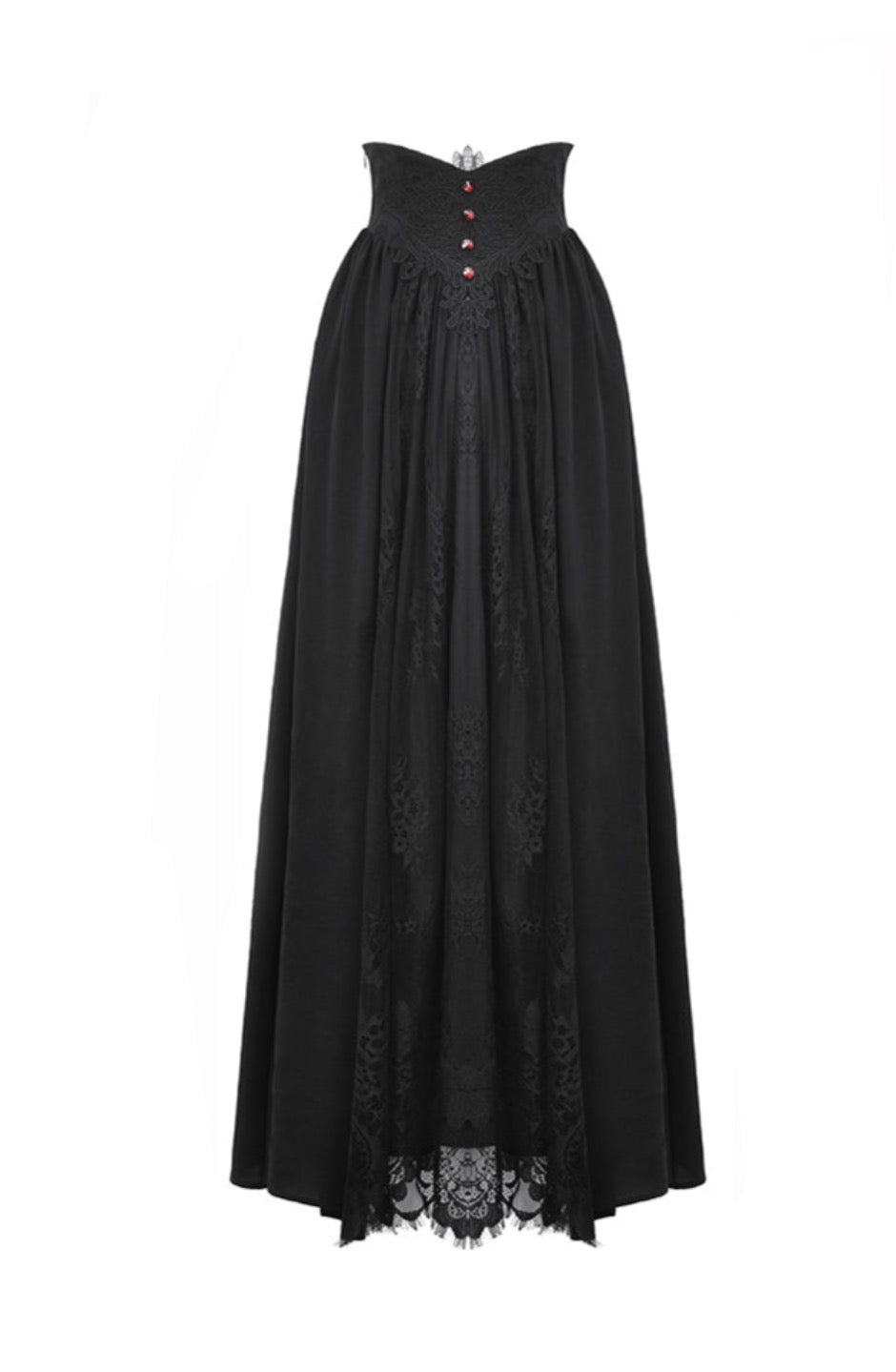 Heart Embroidered Red Jewel Maxi Skirt
