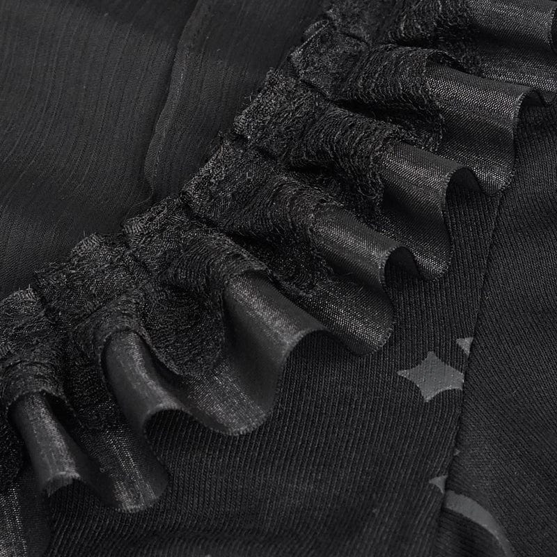 Gothic Crucifix Print Ruffle Blouse