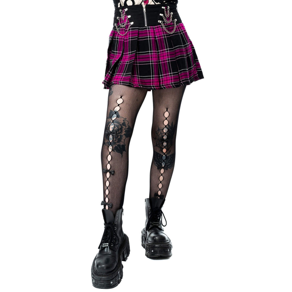 Pink Plaid Chain Mini Skirt