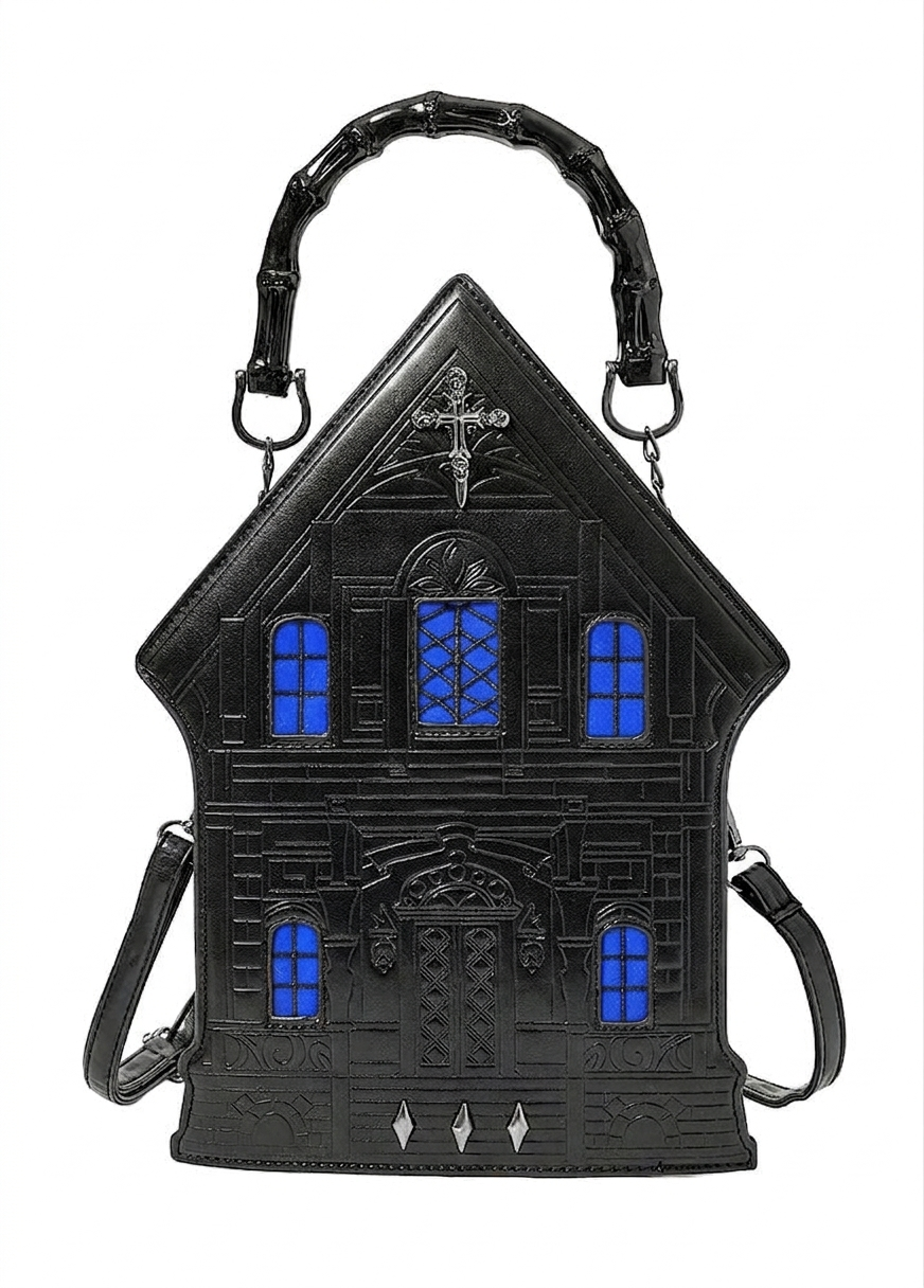 Blue Haunted House Crucifix Bag