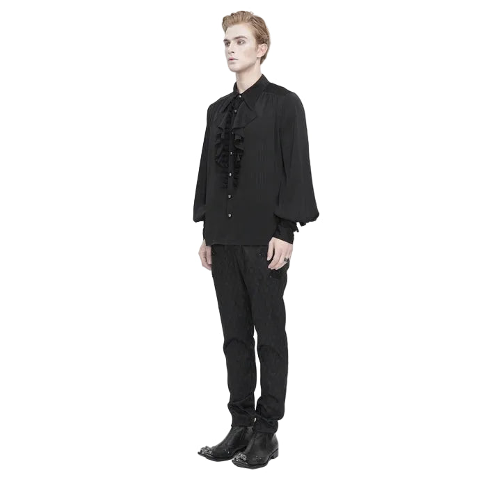 Black Pinstripe Ruffle Shirt