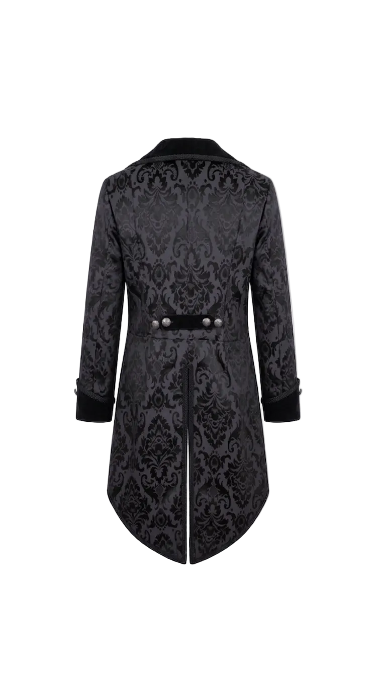 Black Patterned Button Tailcoat Jacket
