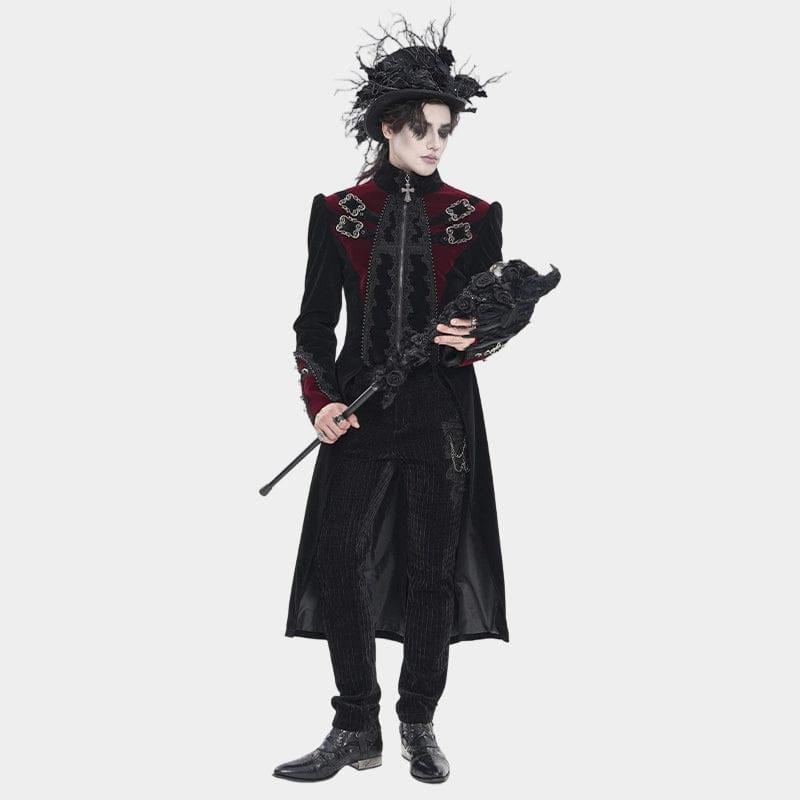 Big Buckle Long Velvet Black Gothic Jacket