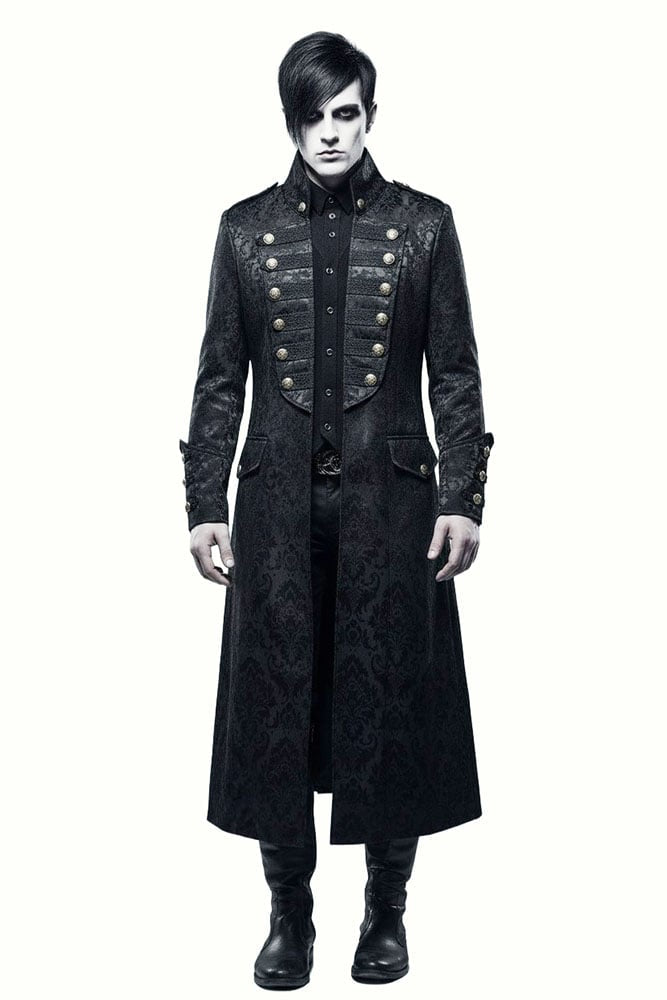 Long Black Brocade Gothic Coat
