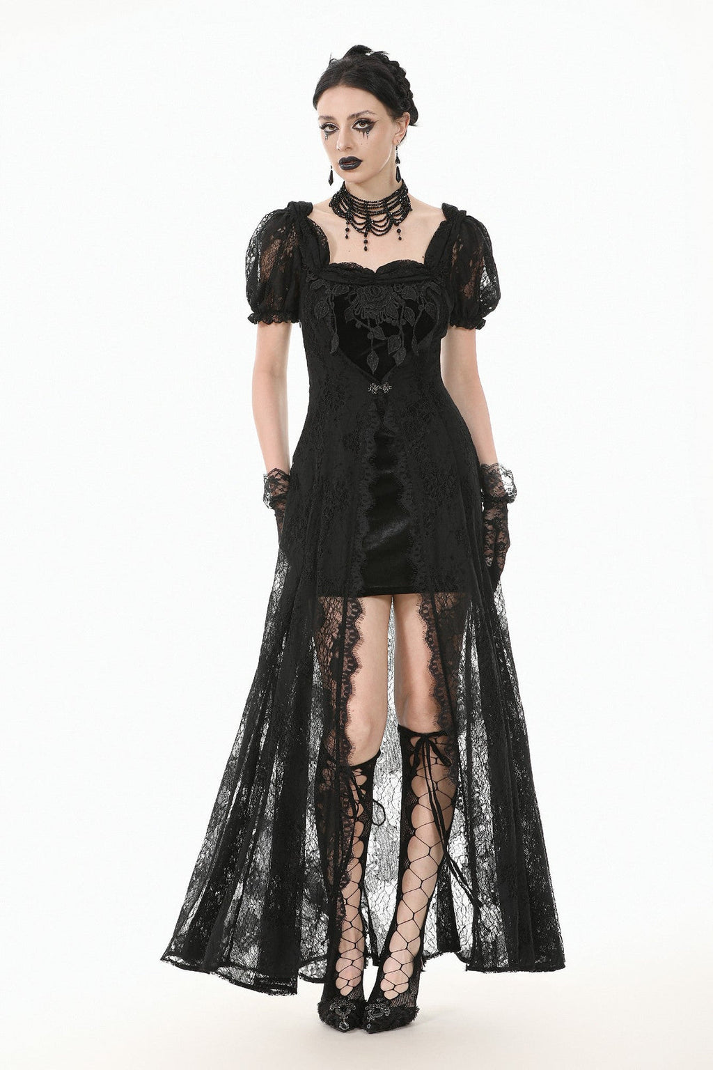Velvet Lace Skirt Mini Dress