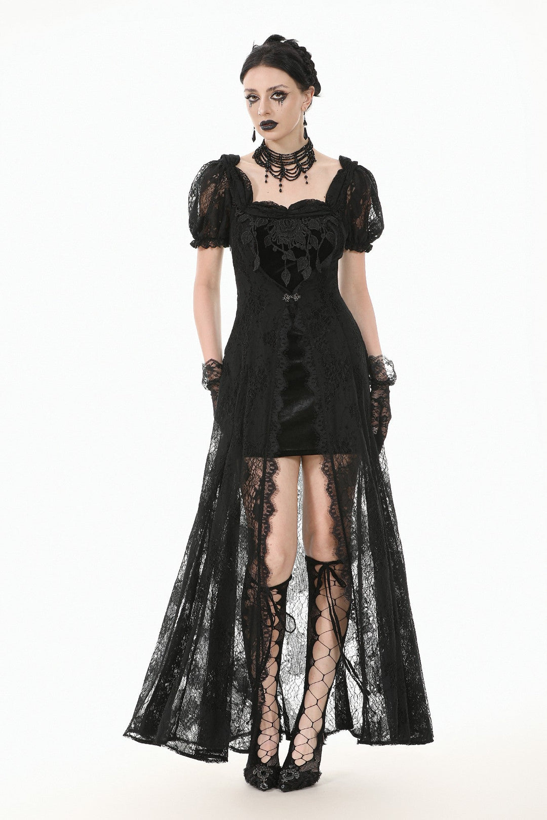 Velvet Lace Skirt Mini Dress