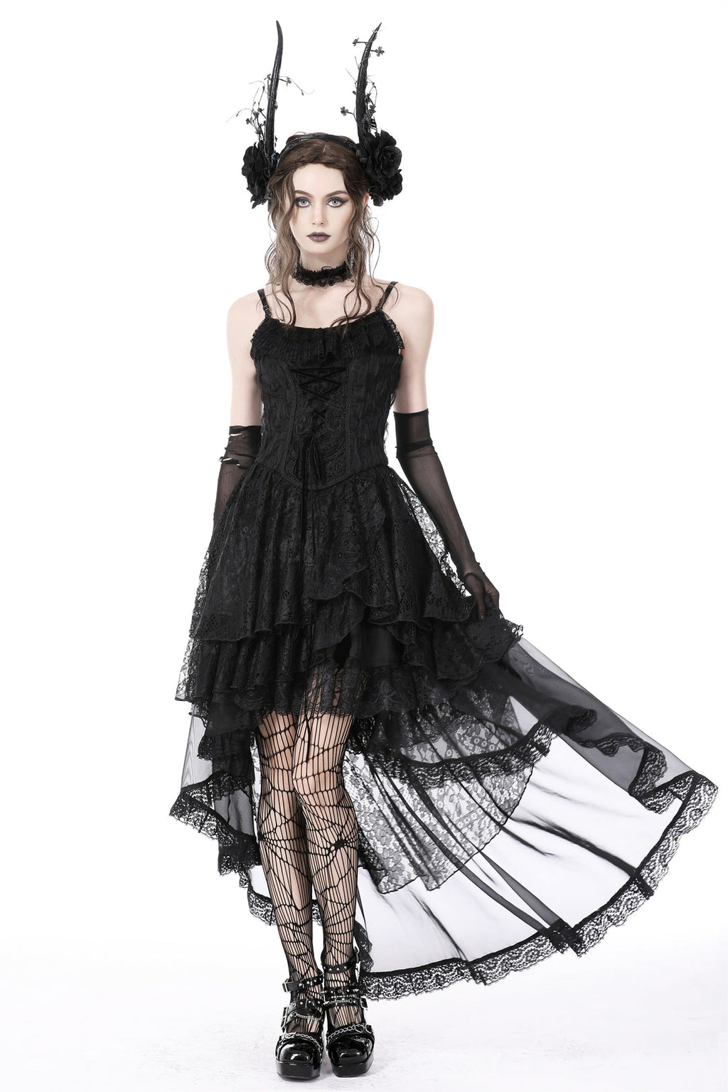 Lace Frilly Hi-Lo Strap Dress