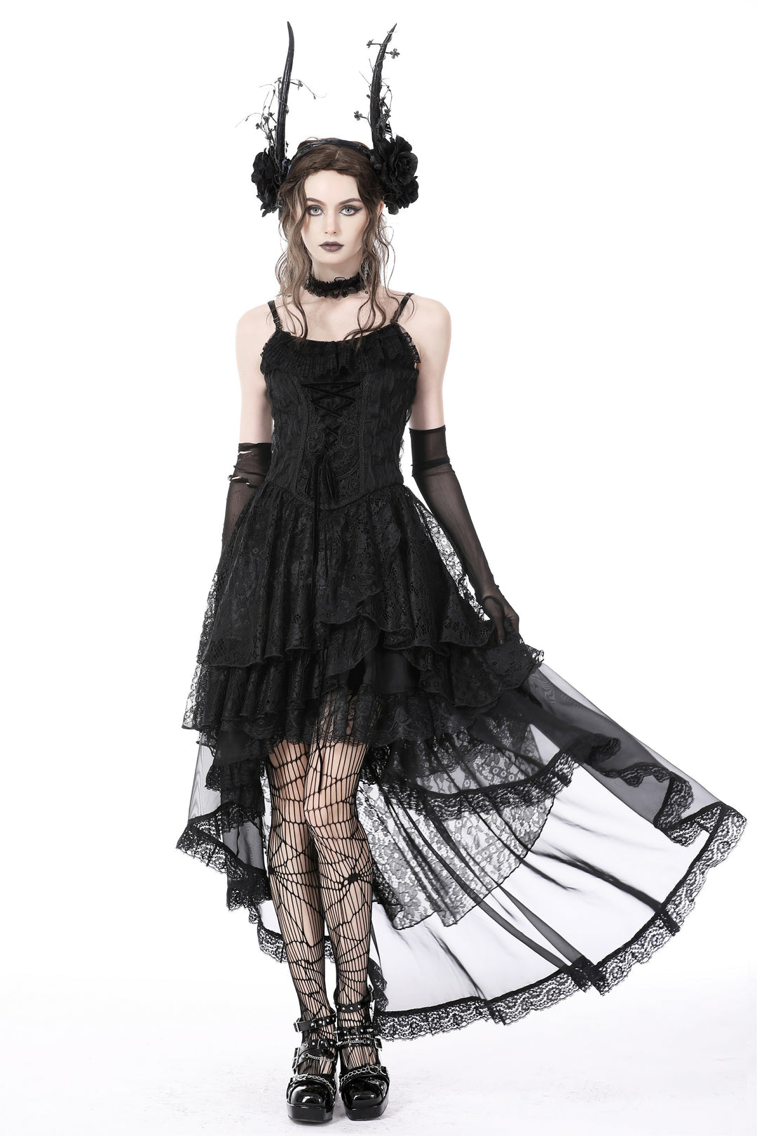Lace Frilly Hi-Lo Strap Dress