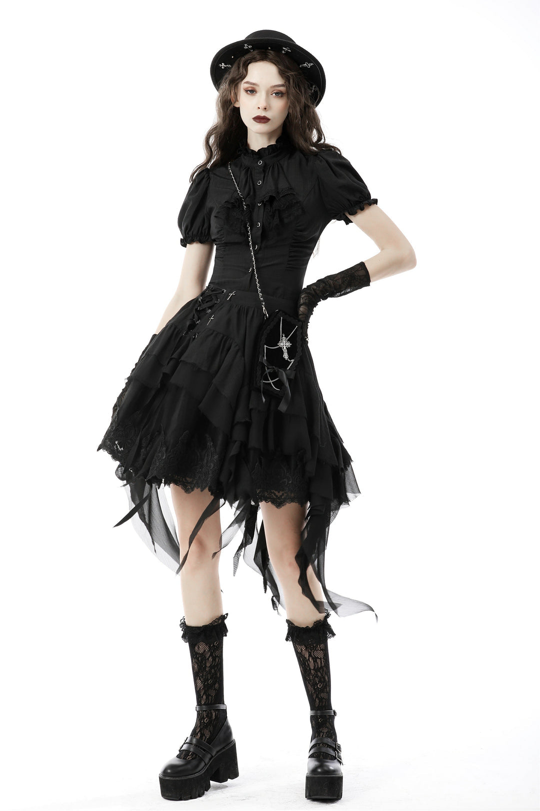 Ruffle Neckline Short Blouse