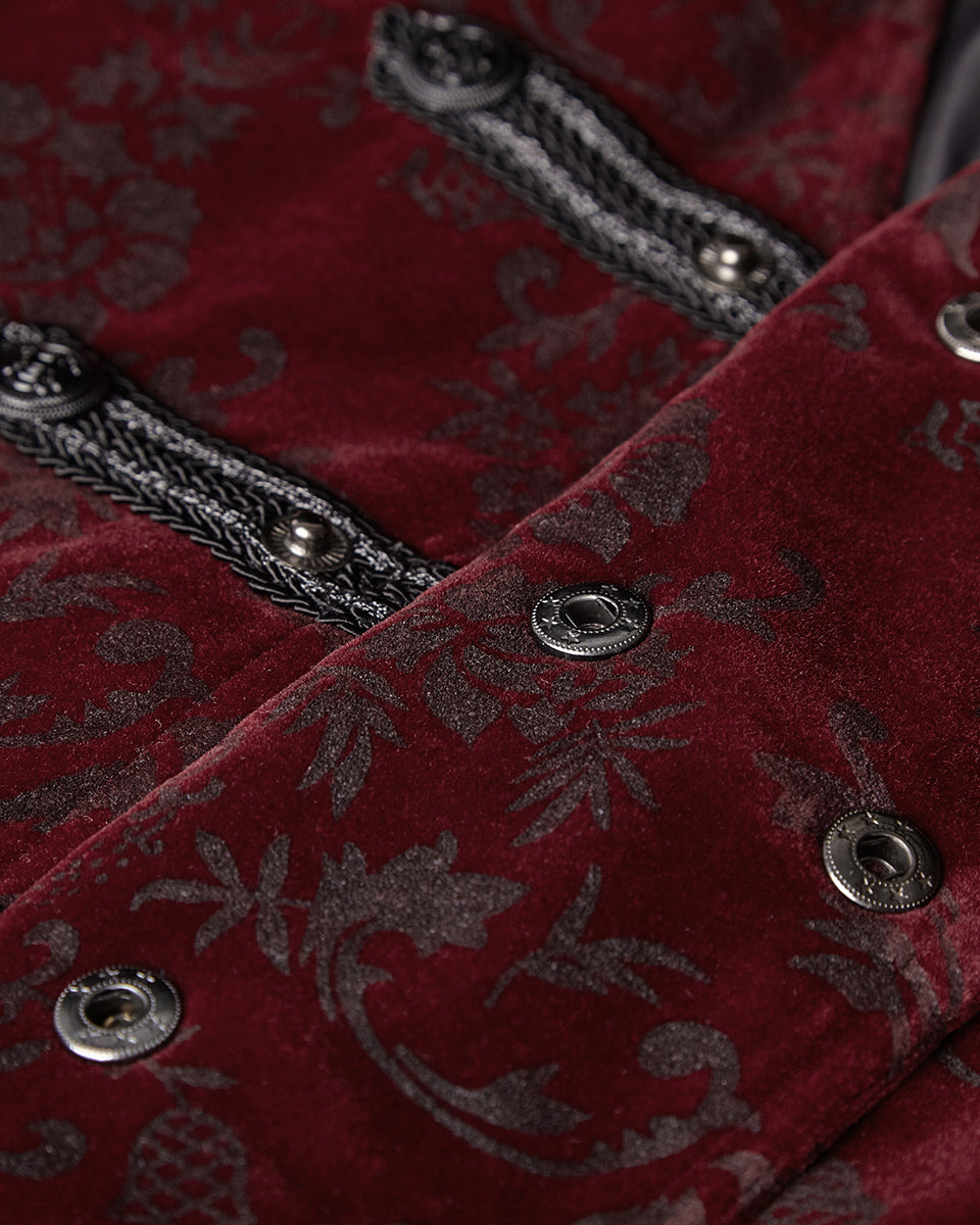 Red Alcazar Button Up Velvet Waistcoat