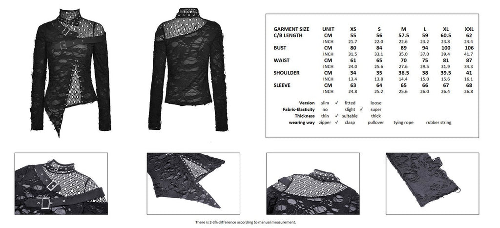 Asymmetric Punk Shredded Buckle Top