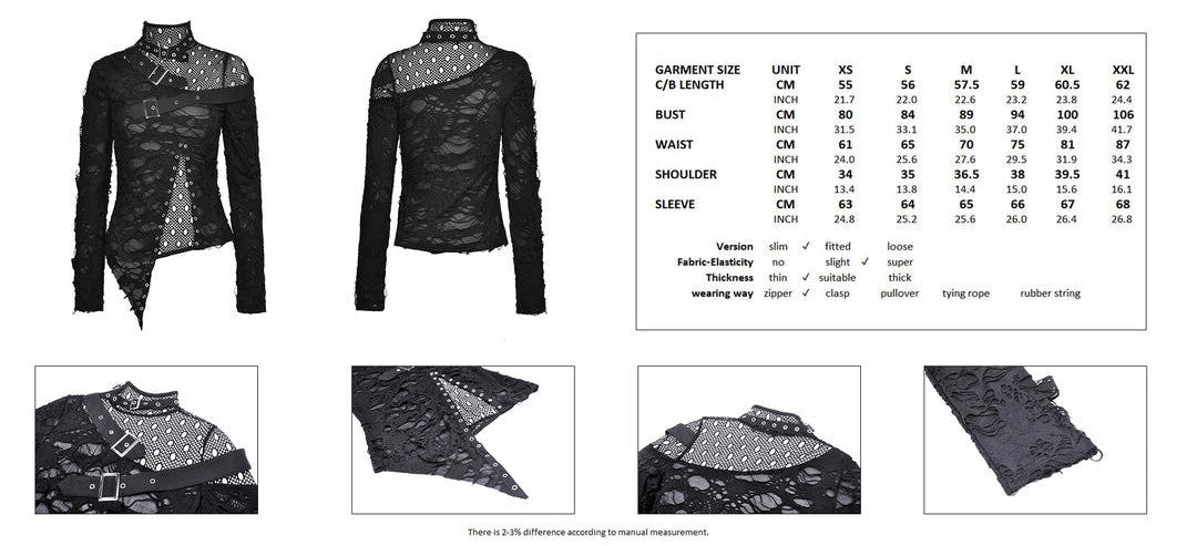 Asymmetric Punk Shredded Buckle Top