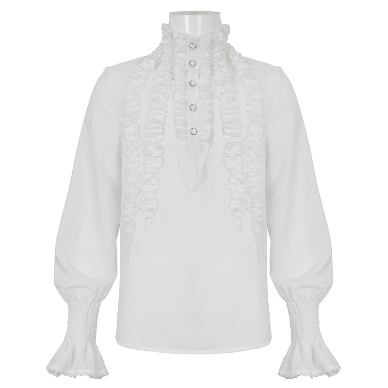 White Ruffle Pleat High Neck Shirt