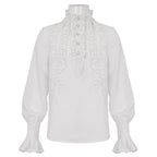 White Ruffle Pleat High Neck Shirt