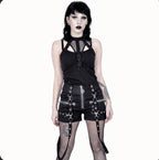 Eyelet Strap Pentagram Zip Shorts