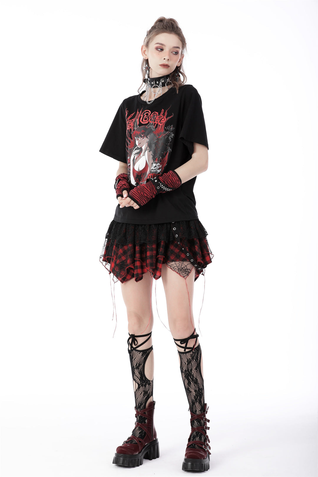 Punk Lace Plaid Mini Skirt