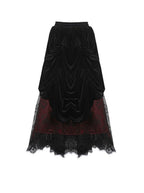 Red Princess Pleat Lace Velvet Maxi Skirt