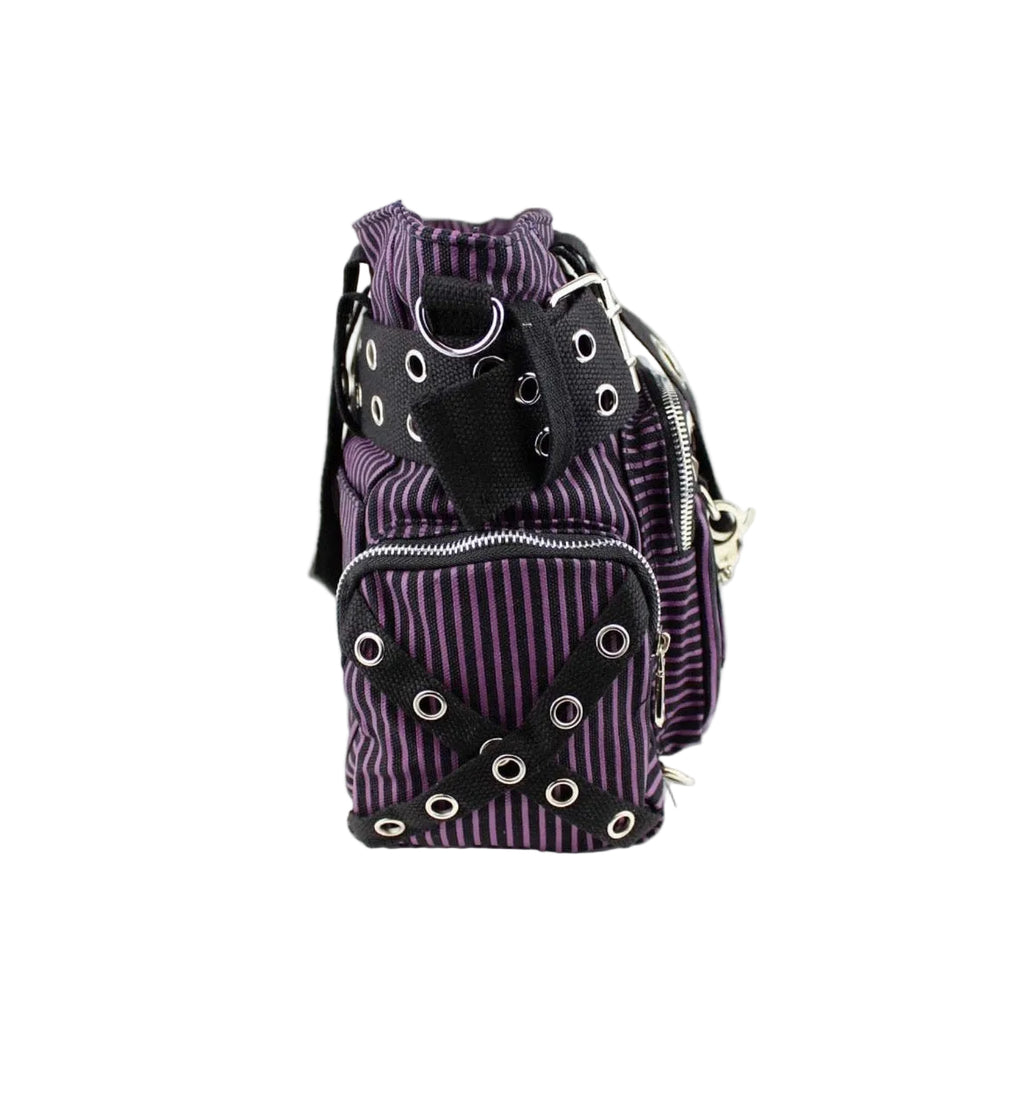 Black & Purple Stripe Handcuff Eyelet Handbag