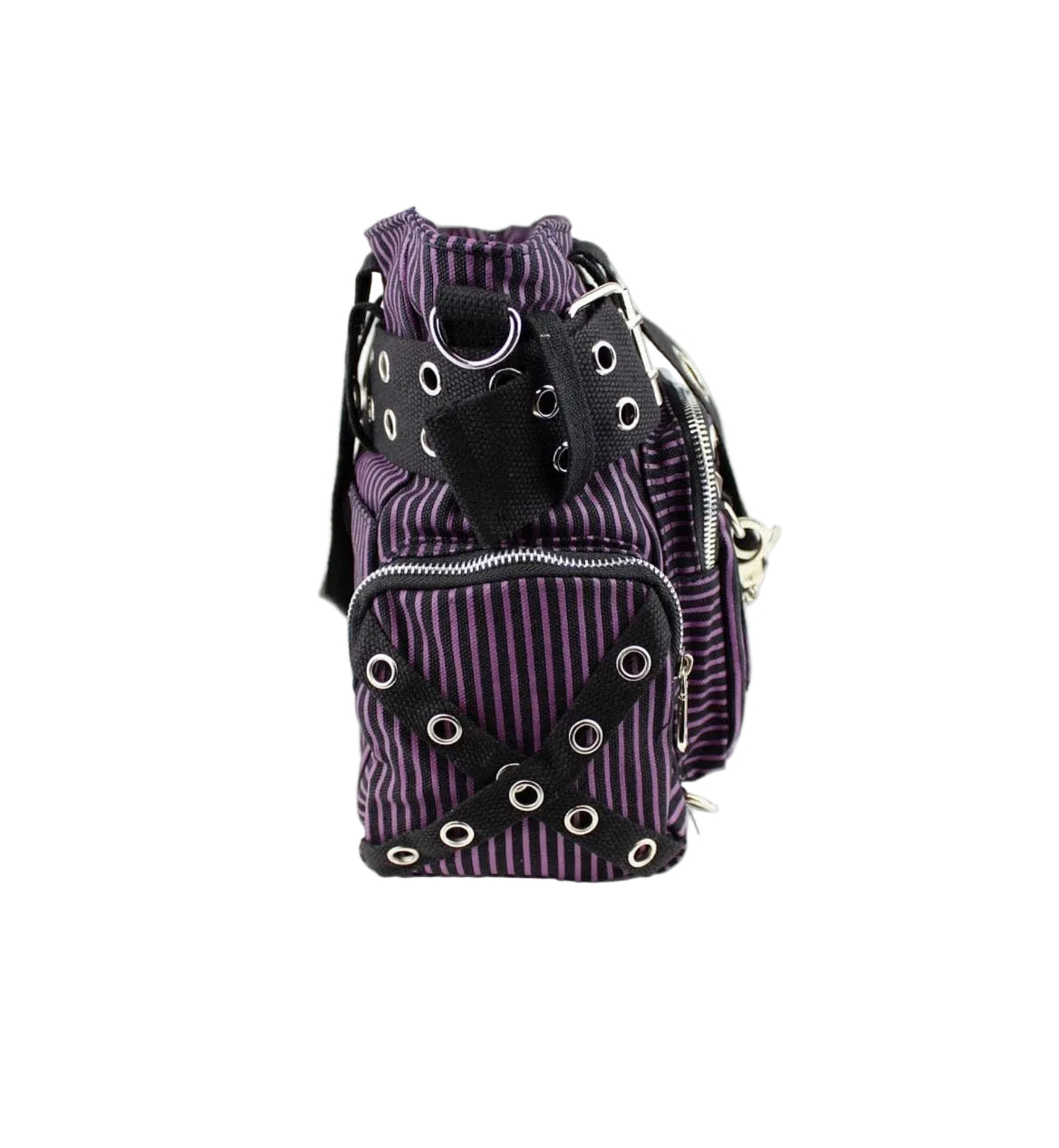 Black & Purple Stripe Handcuff Eyelet Handbag